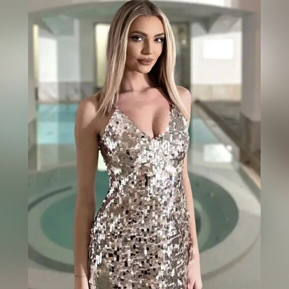 SILVER STRAPPY SEQUIN DRESS ZARA - Picture 3 of 16